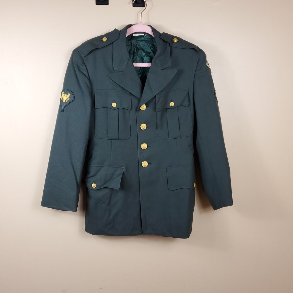 Vintage Army Green Service Coat Blazer Gold Tone Hardware Size 37XS